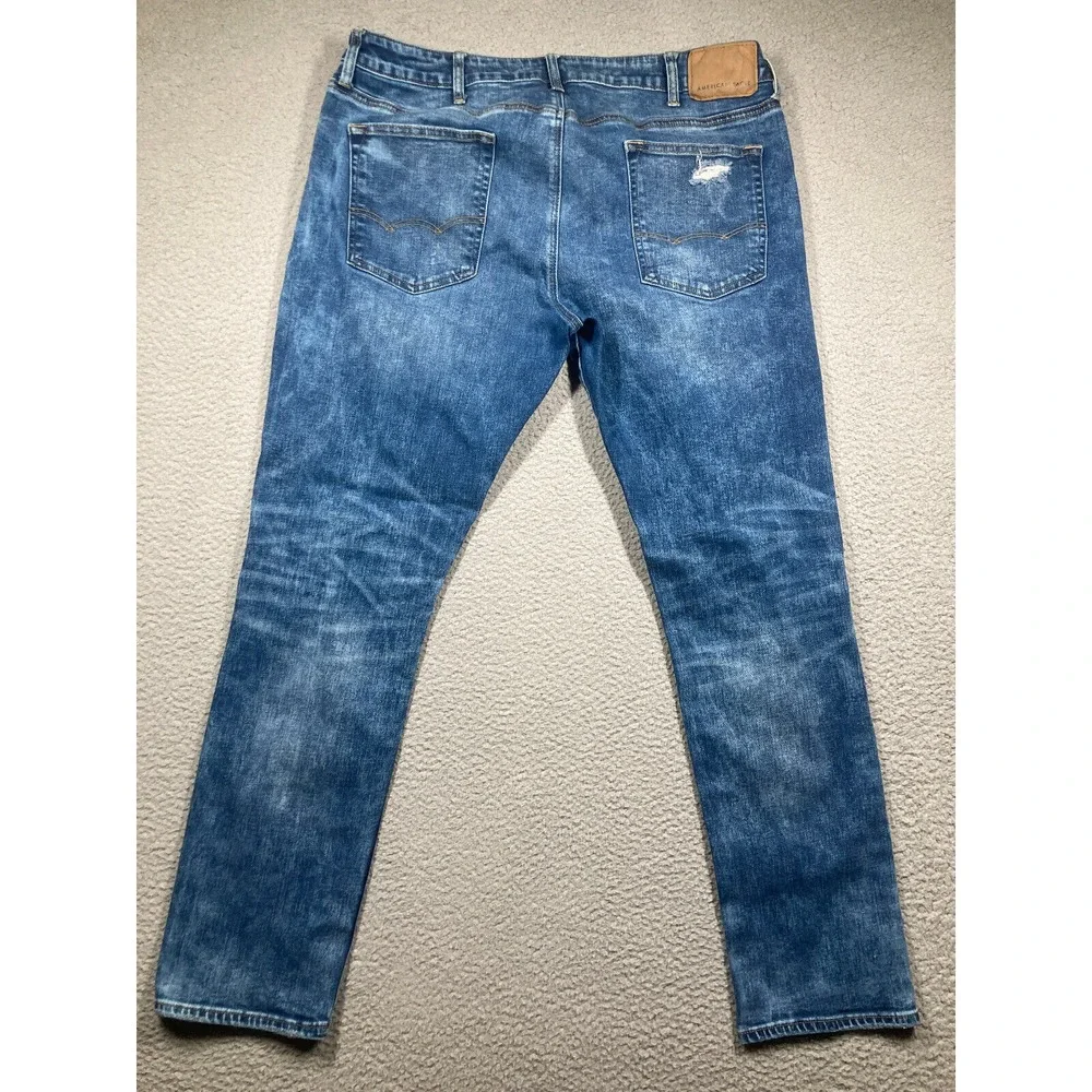 American Eagle‎ Jeans Men's 38x32 (36x31) Blue Distressed American Flex Denim